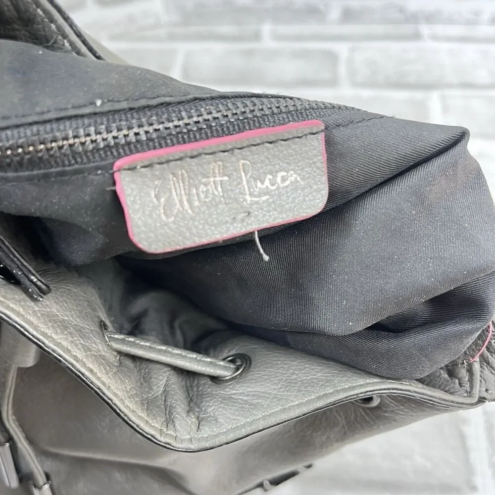 Elliott Luca Women's Gray Leather Drawstring Bucket Crossbody Bag Purse